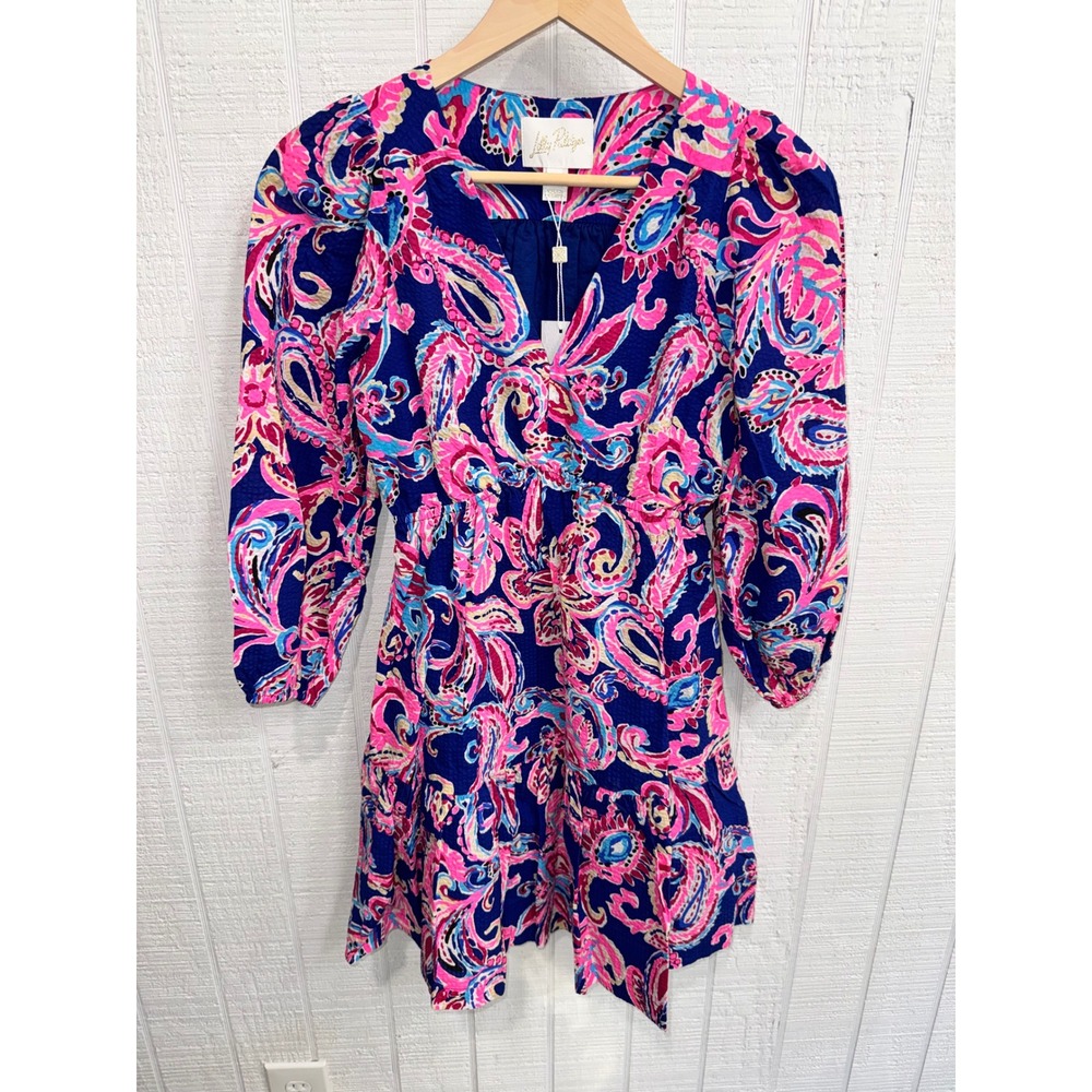 Lilly Pulitzer Deacon Dress Women Multi Flitting About Paisley 00 NWT